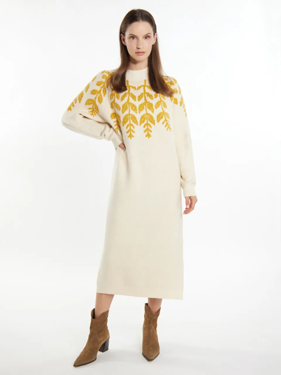 Usha Maxi-gebreide jurk Dames Crème veelkleurig