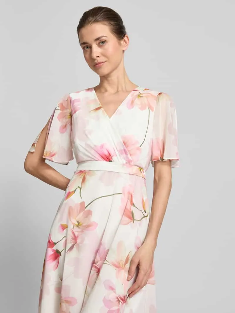 Christian Berg Cocktail maxi-jurk in all-over look met tailleband ecru, foto 5