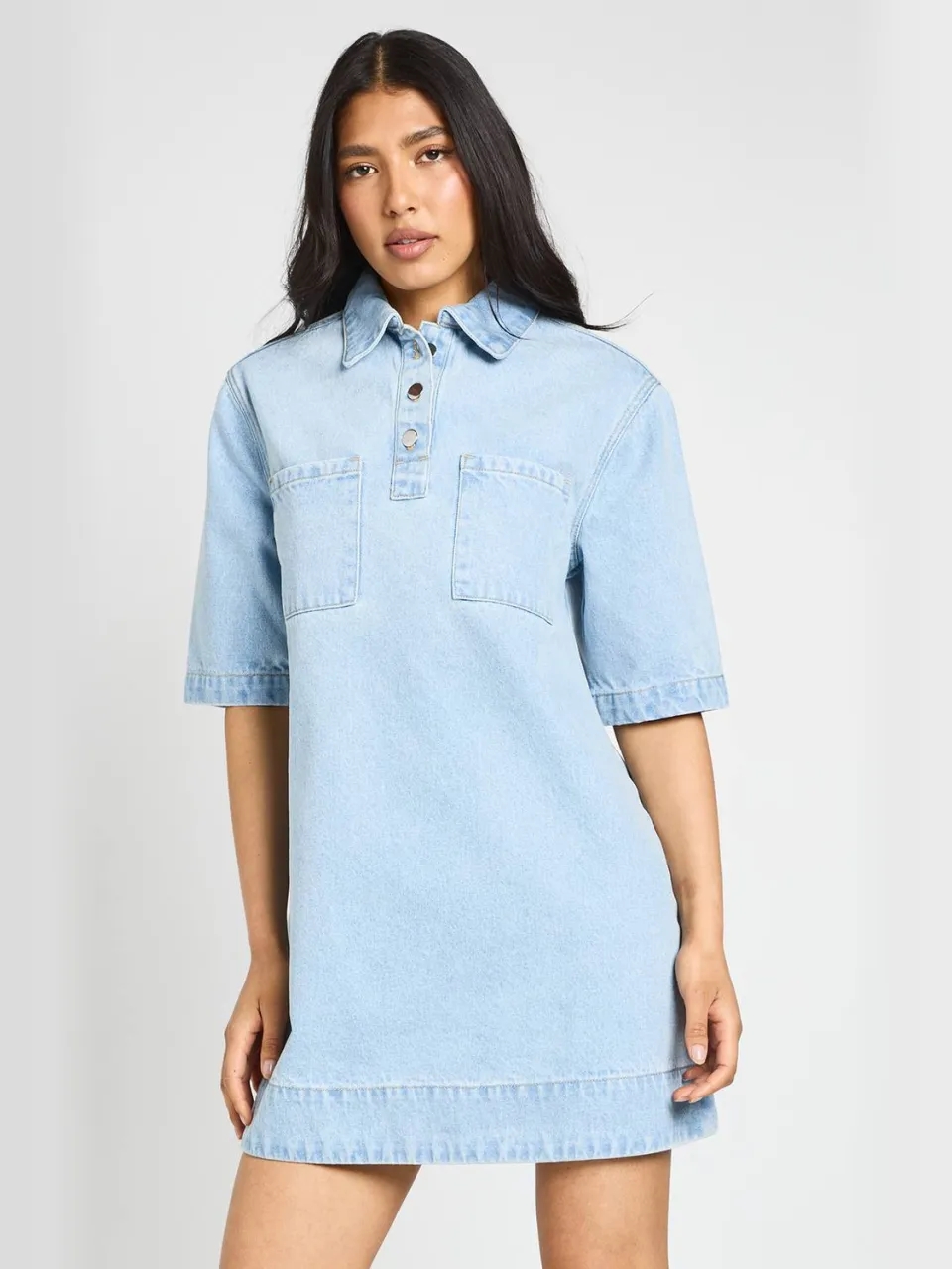 boohoo Dames Lange Denim Jurk Met Korte Mouwen, foto 2