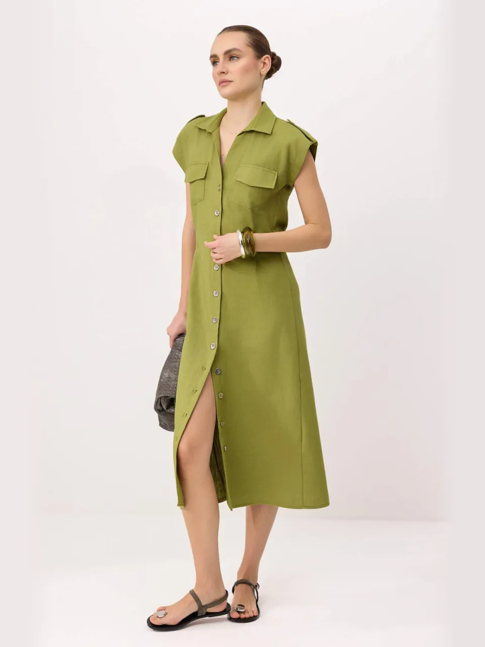 Trendyol TRENDYOLMİLLA Dames Kaki Effen Midi Mouwloos Casual Blousejurk Jurken