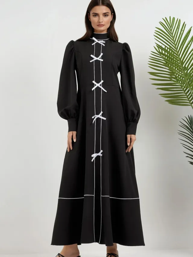 Hiccup Kleurgebloct Maxi-jurk met Halve Turtleneck Zwart