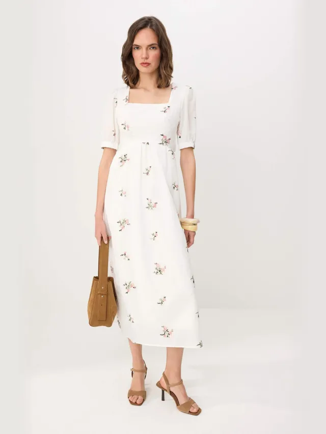 Trendyol TRENDYOLMİLLA Dames Wit Bloemen Maxi Kort Skater Jurken
