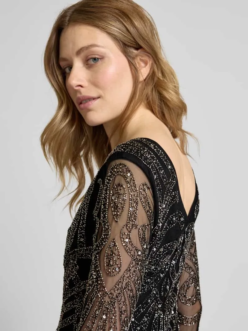 Lace & Beads Cocktailjurk met sierparels zwart, foto 4