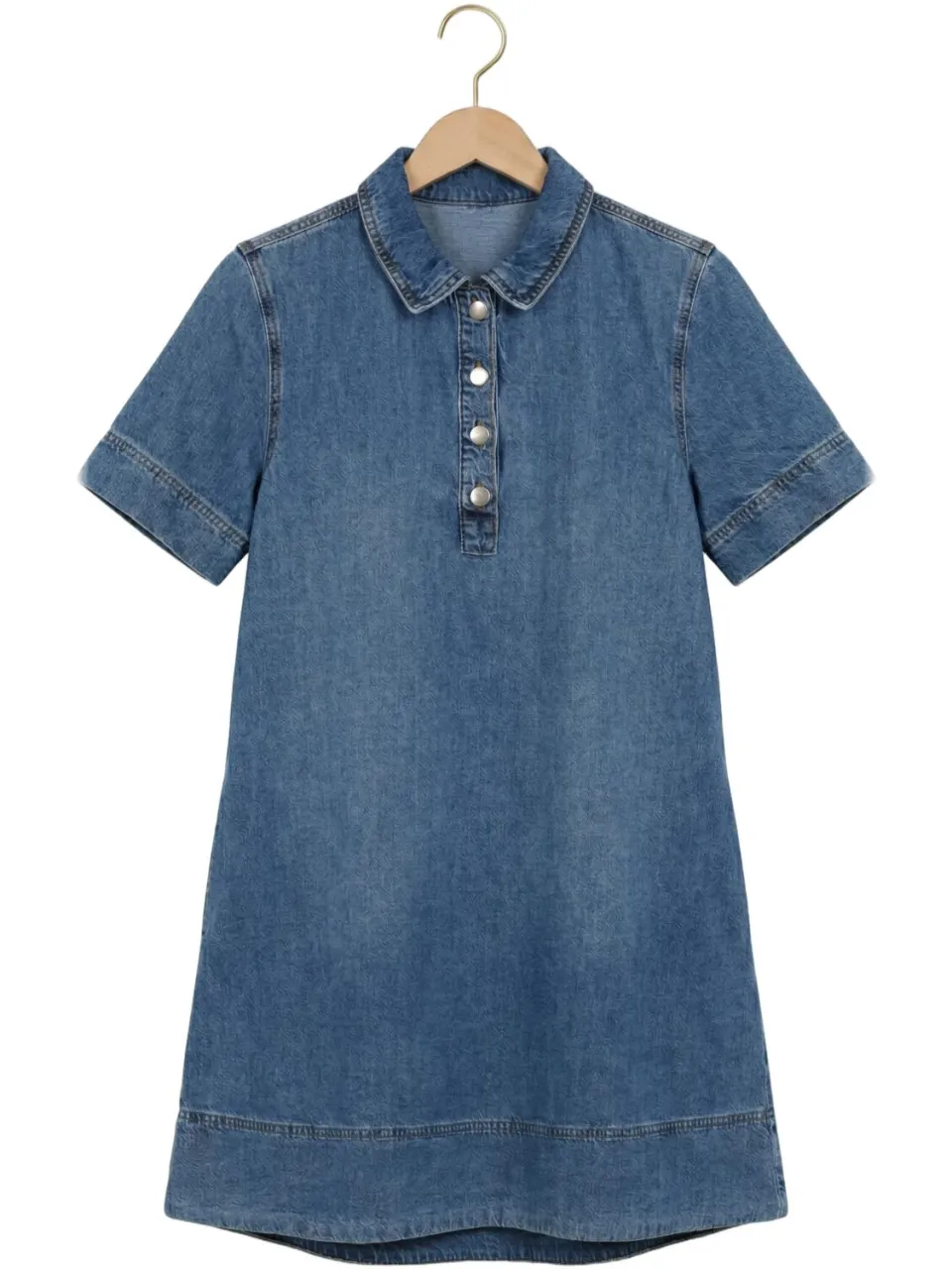 MSCH Copenhagen Knie-lange denimjurk met drukknoopsluiting model 'Turo Alena', foto 4