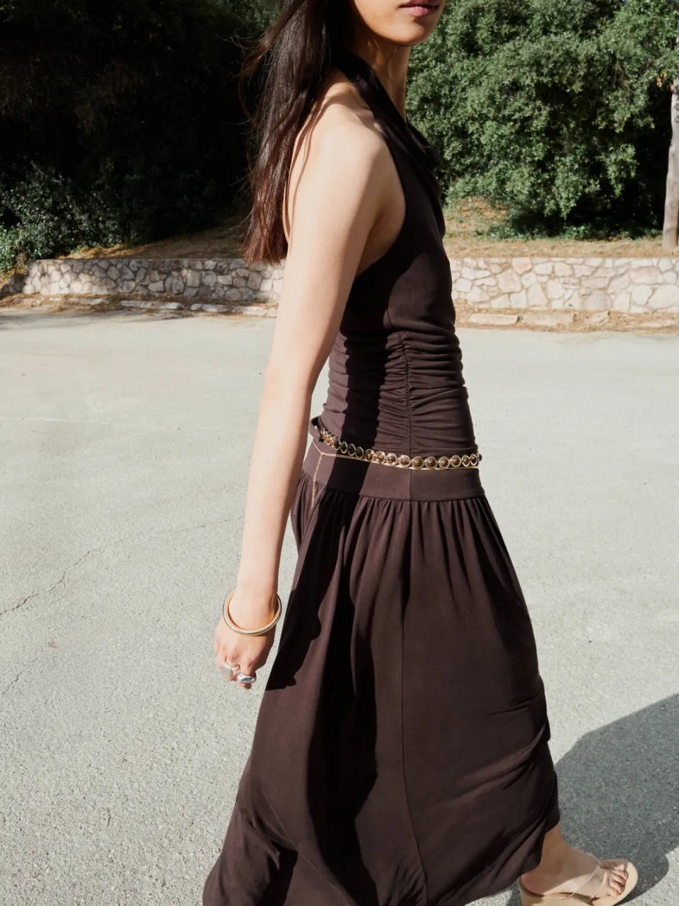 Mango viscose halterjurk - bruin, foto 3
