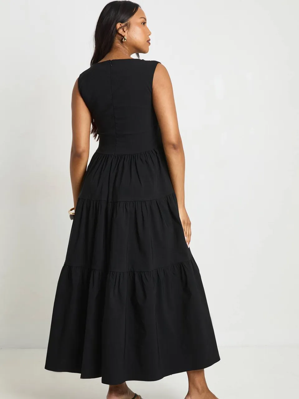 boohoo Dames Zwangerschaps Bengaline Milkmaid Midi Jurk zwart, foto 2