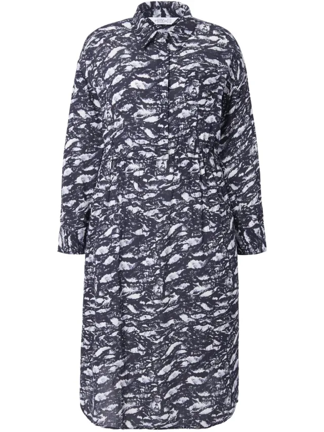 Studio Untold Dames - Midi overhemdjurk oversized all-over print - Zwart - Maat 54+