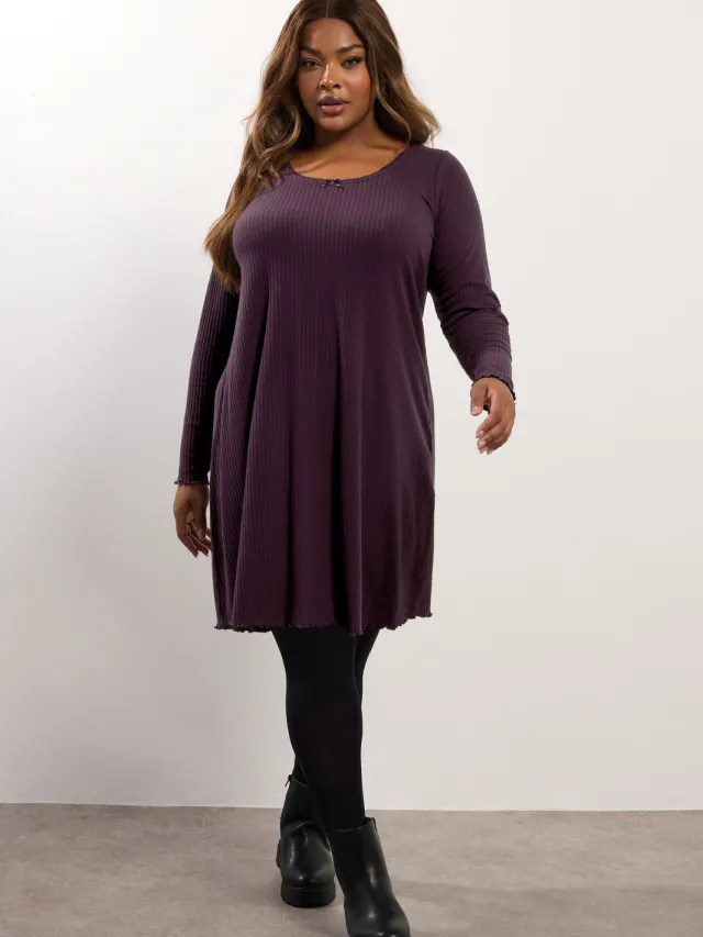 Yours Paarse Geribbelde Tuniek Mini Jurk Purple