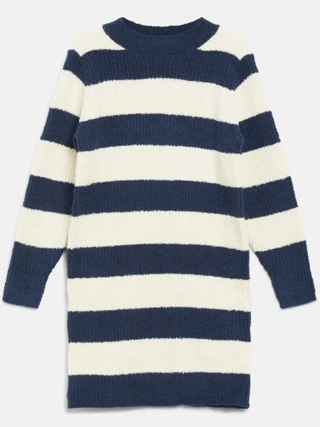 S.Oliver female - Korte gebreide jurk met losse pasvorm en strepen navy