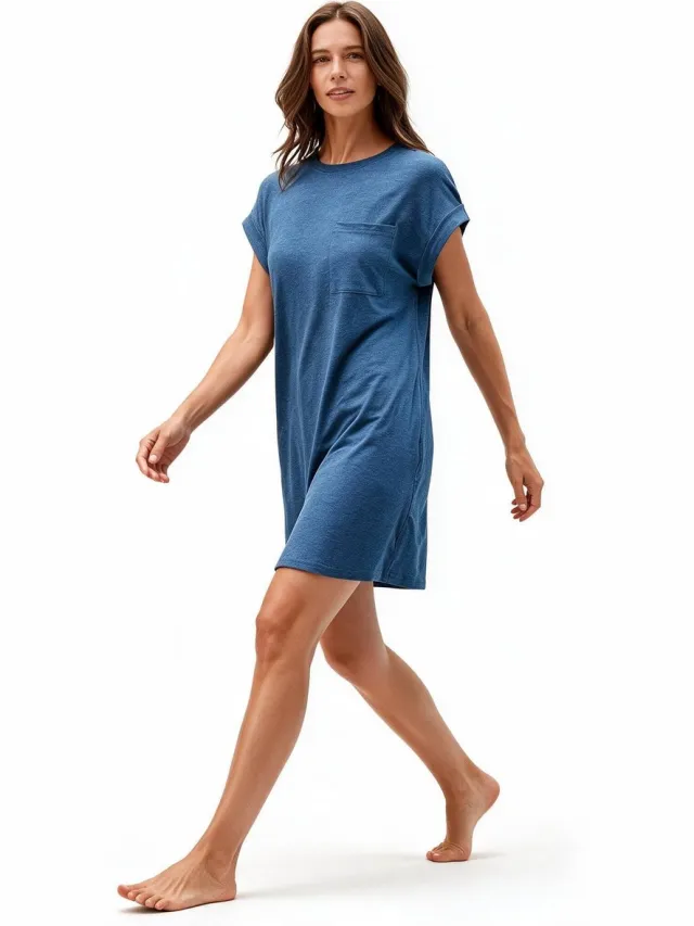 Imily Bela Dames Mini T-shirtjurk met Korte Mouwen en Relaxte Pasvorm Marineblauw
