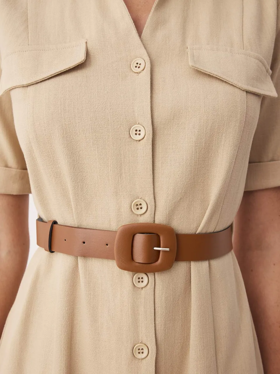 Trendyol TRENDYOLMİLLA Dames Beige Effen Midi Kort Avond / Dagelijks Blousejurk Jurken, foto 2