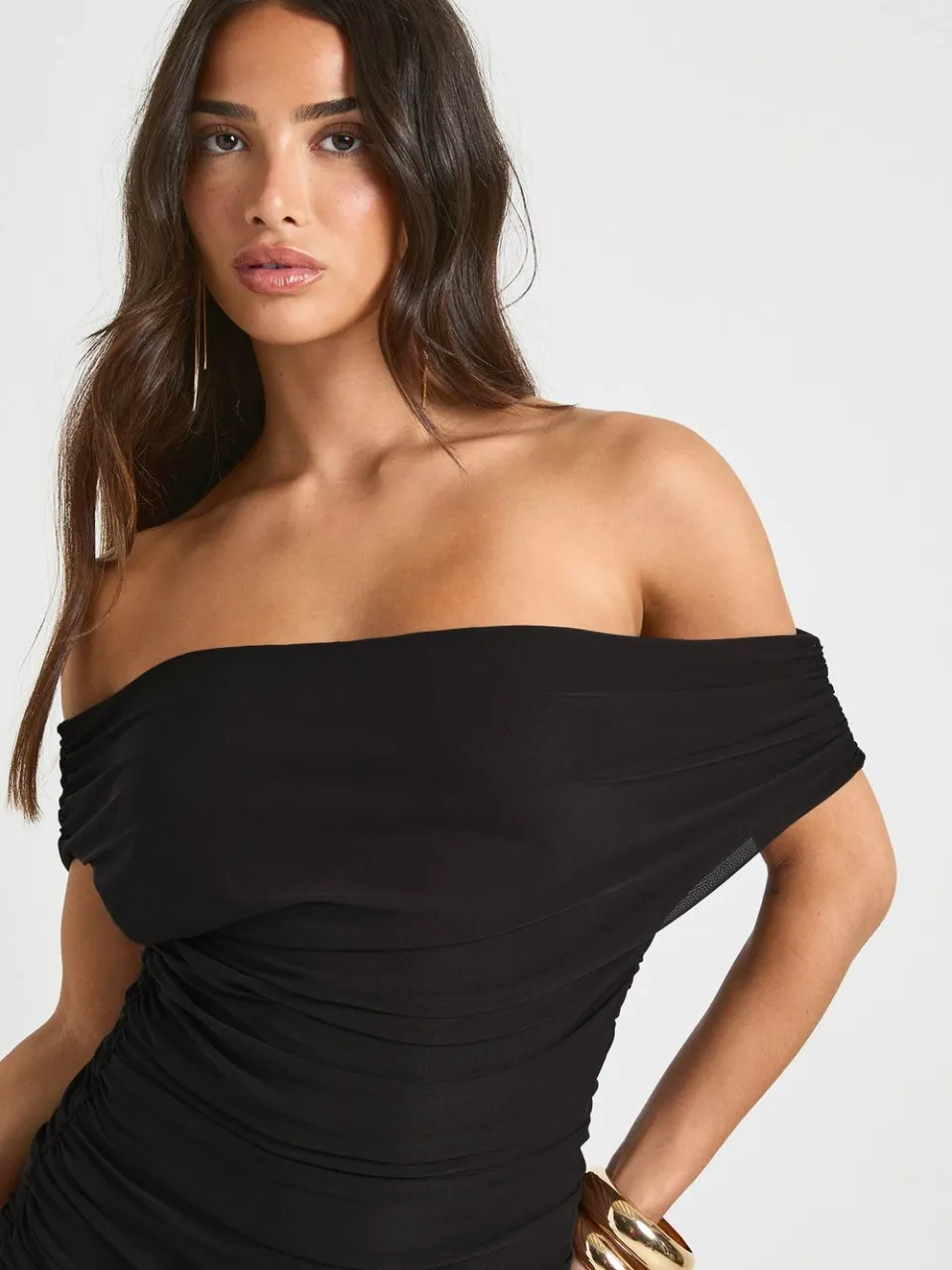 boohoo Dames Mesh Maxi Jurk Met Blote Schouders zwart, foto 2