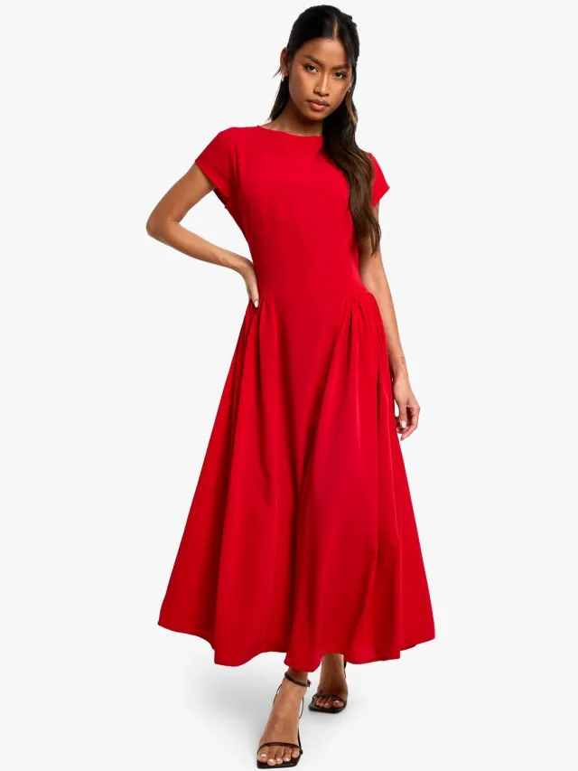 boohoo Dames Textuurrijke Volume Rok Midaxi Jurk Rood