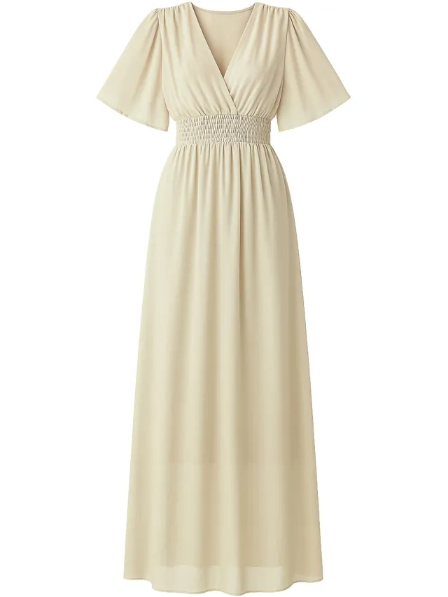 Elara Sommer-Maxikleid mit V-Ausschnitt Beige