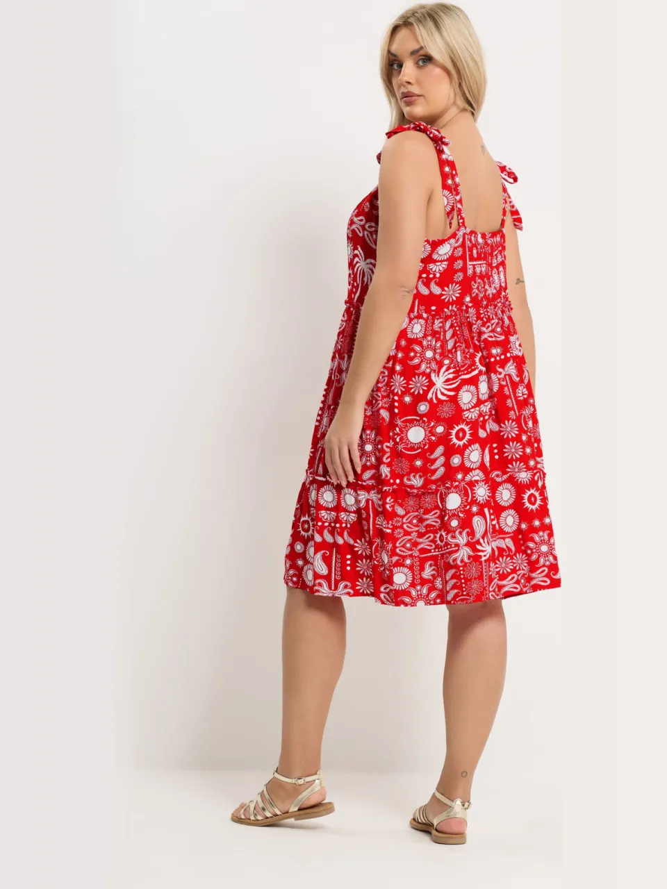 Yours Rode Gesmokte Linnen Jurk Met Gemixte Print rood, foto 3