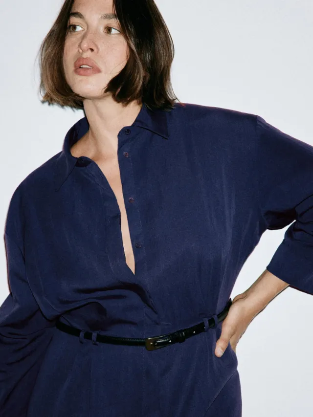 Mango blousejurk met ceintuur - blauw, foto 5