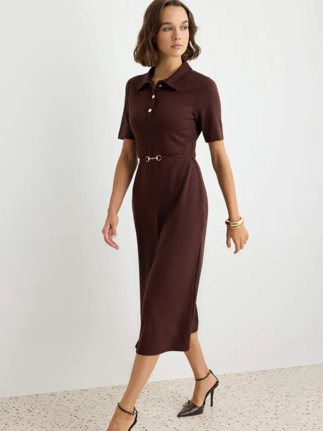 Trendyol TRENDYOLMİLLA Dames Bruin Effen Midi Kort Casual A-lijn Jurken