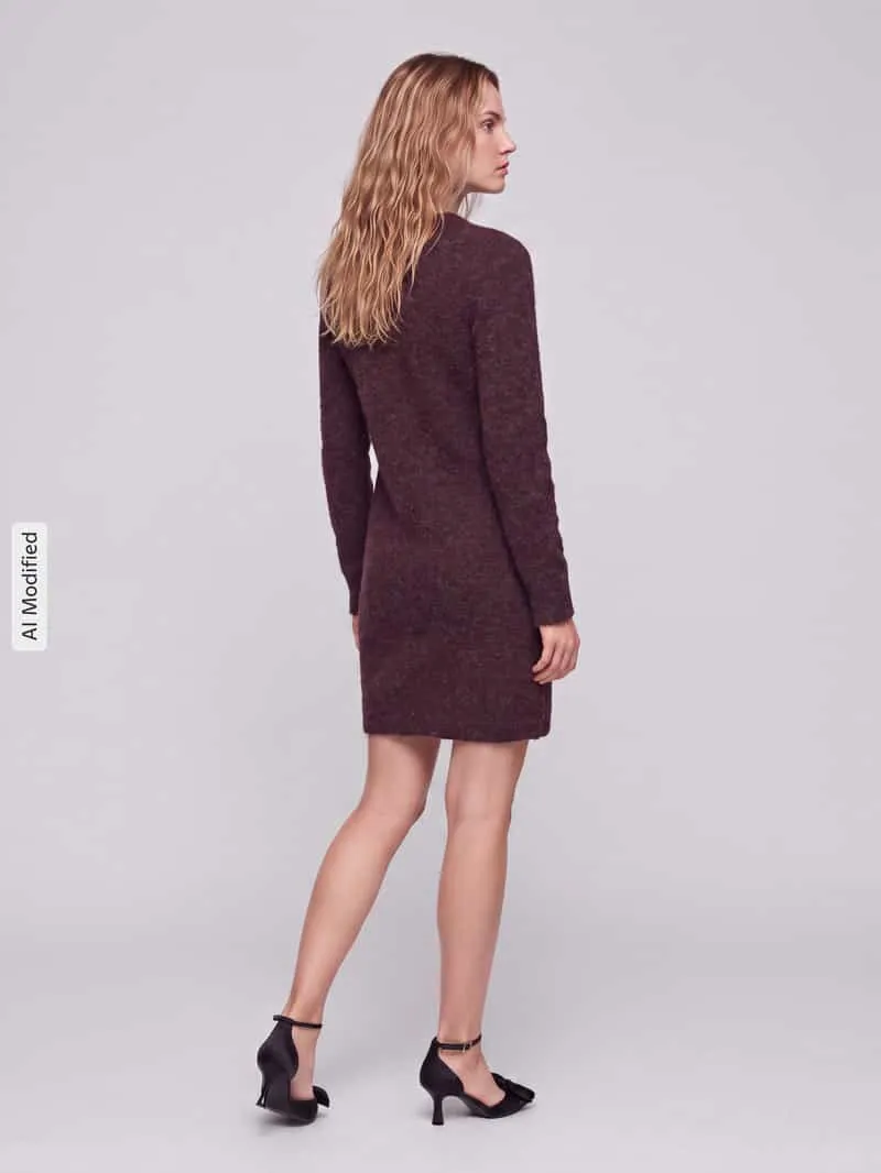 Vero Moda Getailleerde tricotjurk met ronde hals model 'DOFFY' donkerrood, foto 3