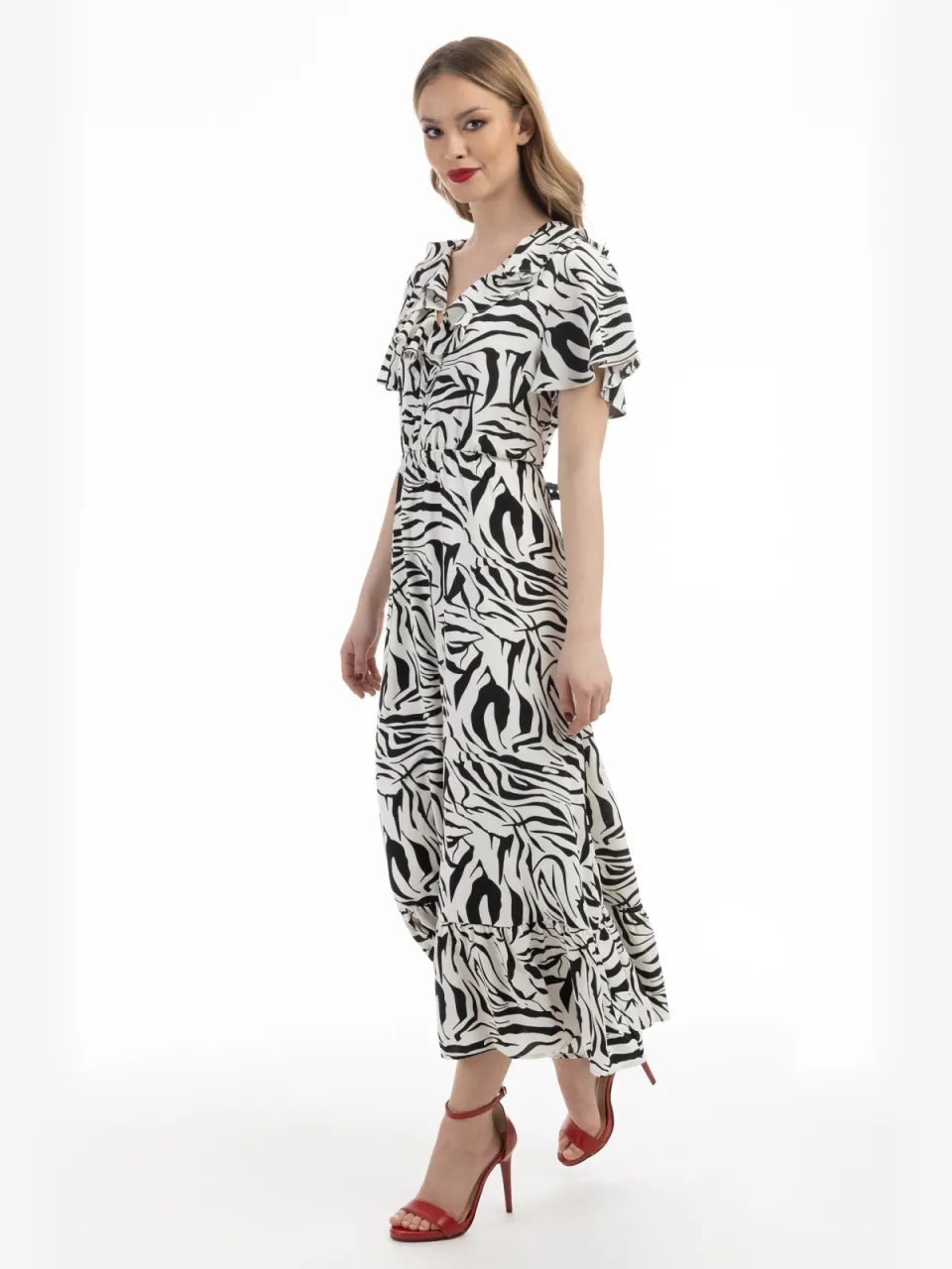 Faina jurk - zebraprint caneva Zwart/Wit