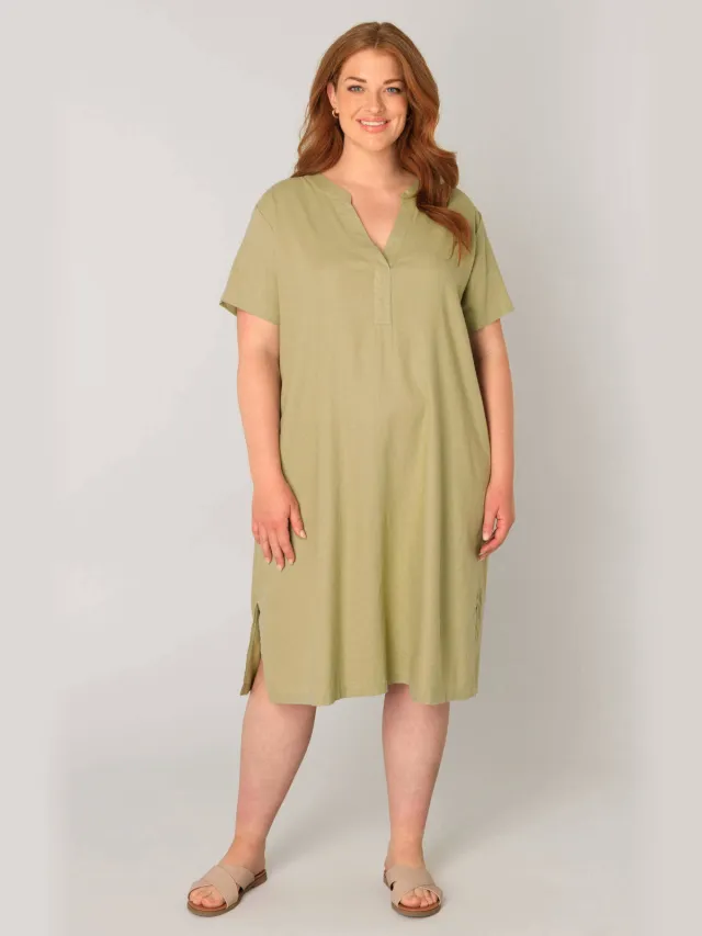 Base Level Curvy jurk met linnen groen