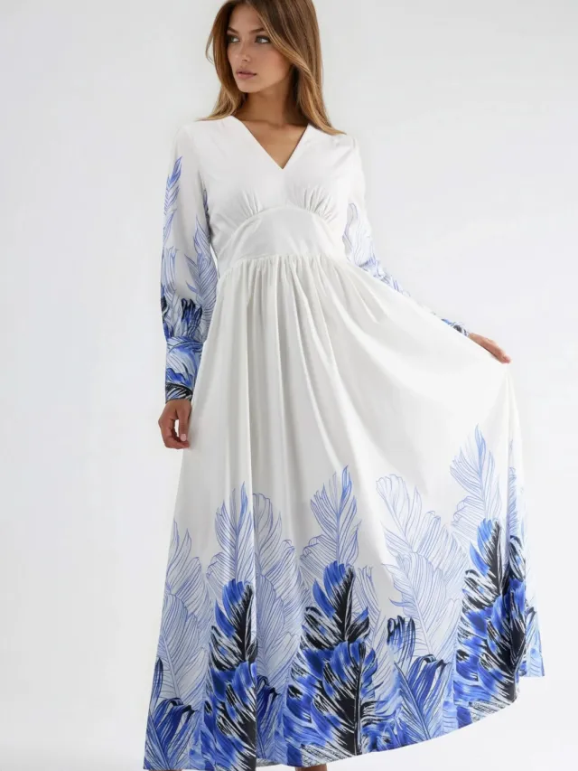MSN Collection Tropische Bloemenprint Maxi Jurk Wit