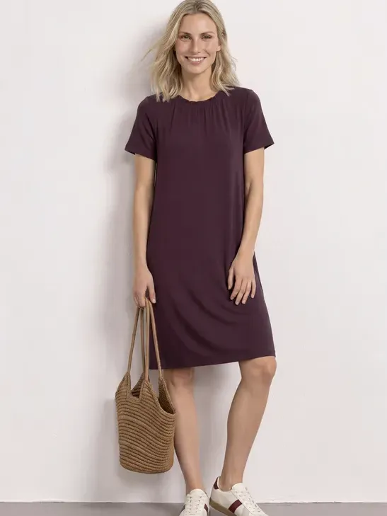 Street One Knielange jersey jurk met ronde hals Rood