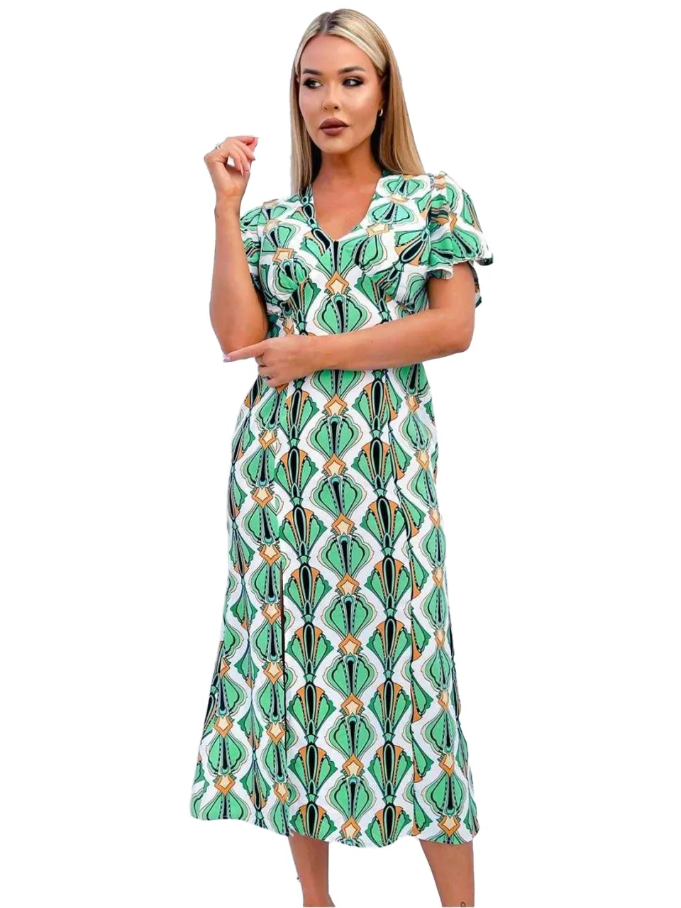 AX Paris Dames/Dames Midi Jurk met Geometrisch Knoopdetail (Veelkleurig) groen, foto 2
