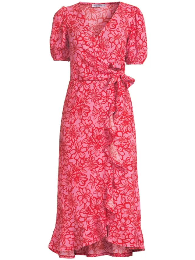 Anytime crinkle midi overslagjurk met bloemenprint rood/roze