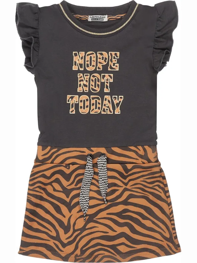 DJ Dutchjeans Jurk - Zebraprint Grijs Bruin