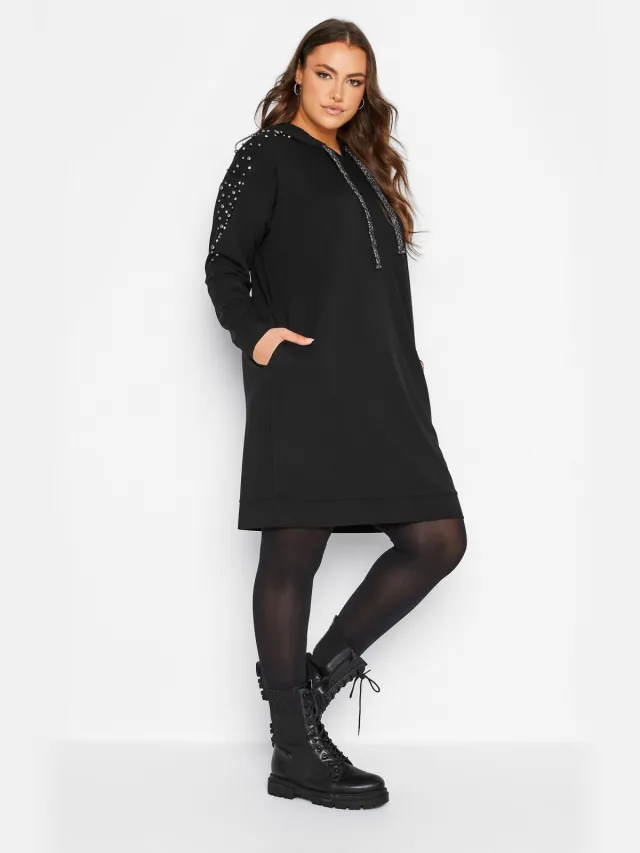 Yours Hoodiejurk Met Versiering Op De Mouwen In Zwartsize 44 Black