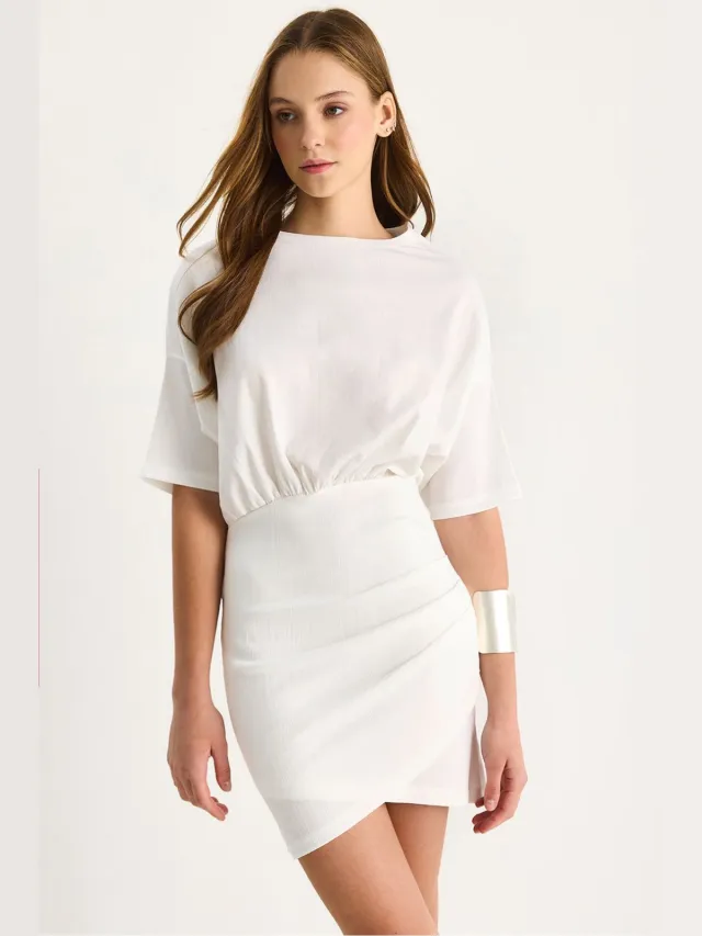Bianco Lucci Bodycon Midi-jurk met Ritsluiting wit, foto 2