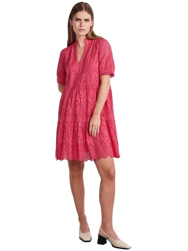 Yas Holi Korte Mouwen Korte Jurk Roze XS Vrouw Raspberry Sorbet