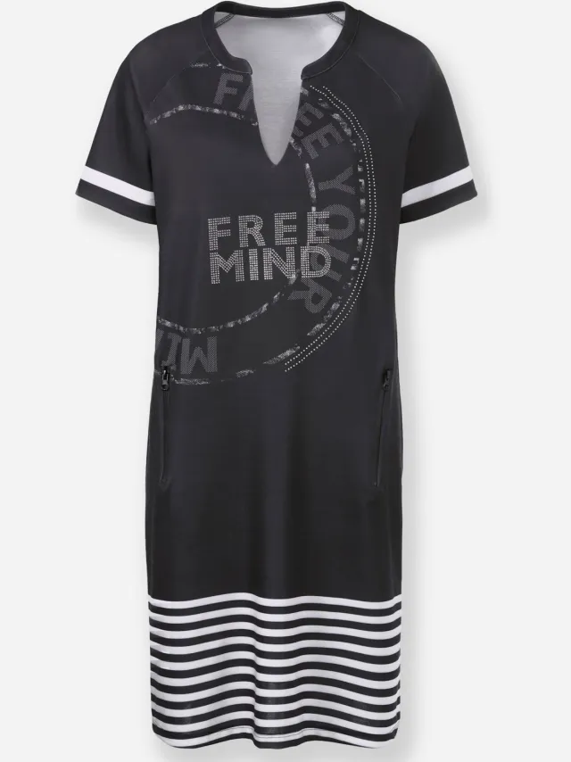 Jersey jurk zwart/wit geprint, foto 2