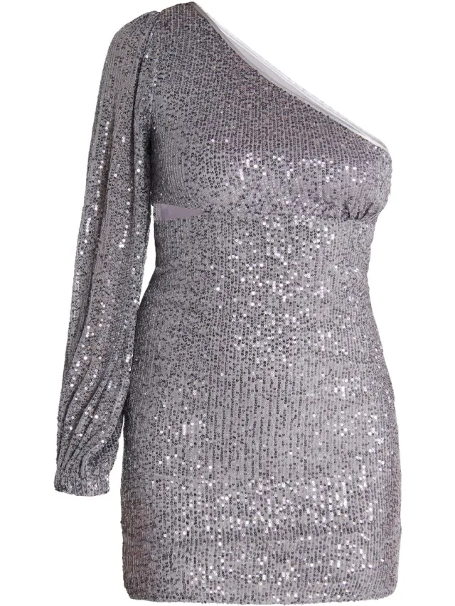 Faina Mini-jurk met één schouder grijs zilver
