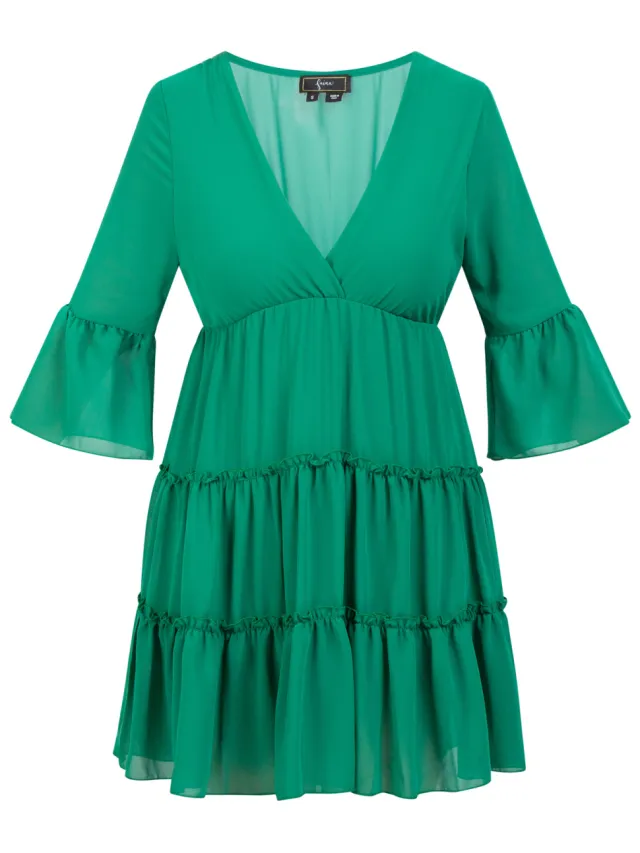 Faina mini-jurk met ruches groen, foto 2