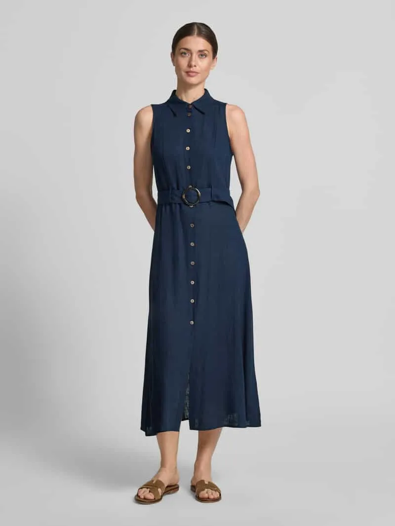 Apricot midi-jurk van viscosemix met riem Marineblauw