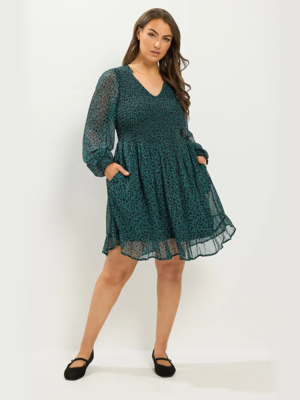 Yours Groene Smockjurk Van Chiffon Met Luipaardprint-52, foto 2