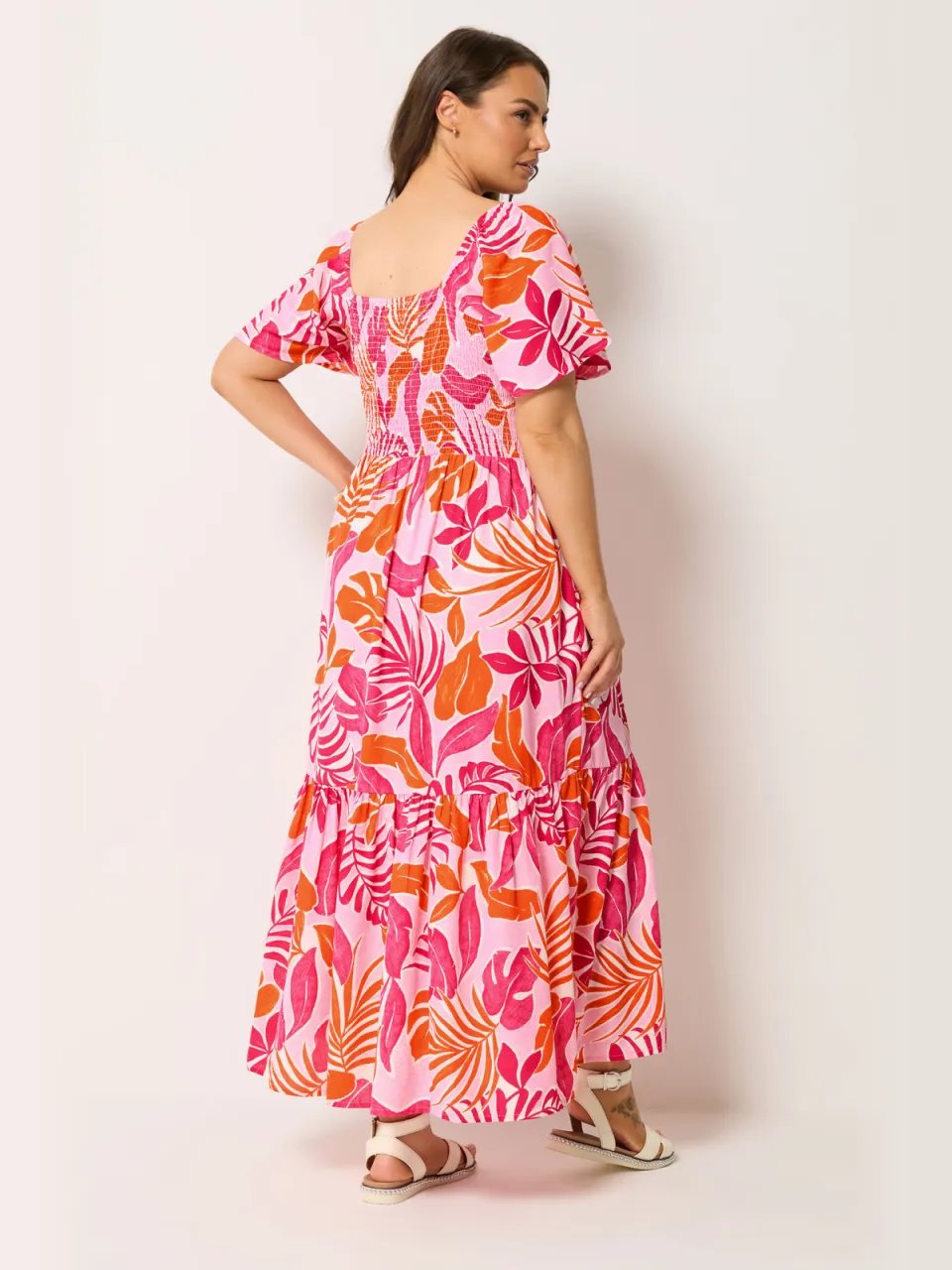 Yours Roze Palmblad Maxijurk Met Smokwerk, foto 3