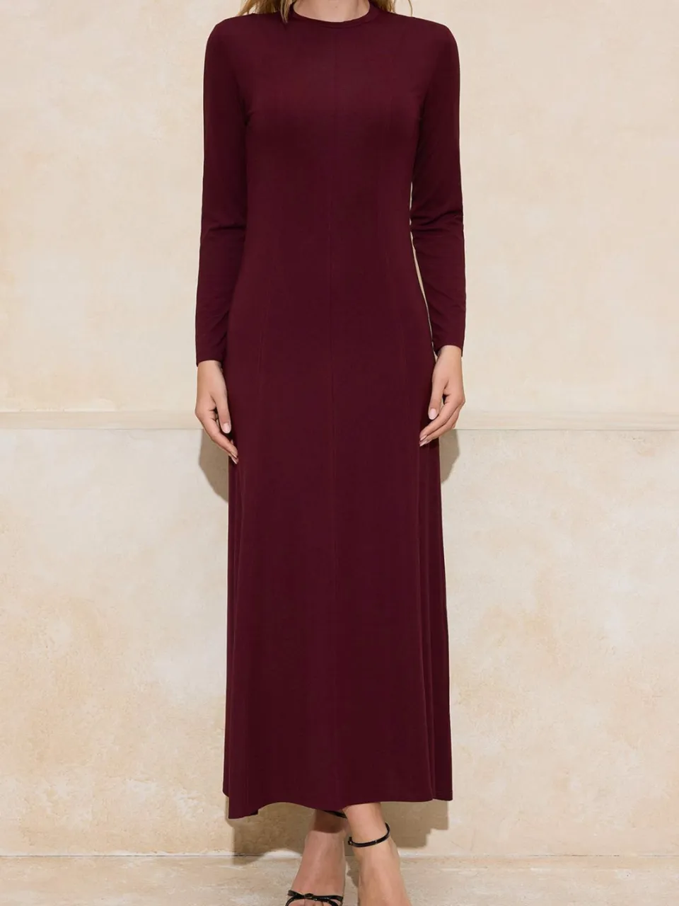 Turkishsouq Bruine platte maxi-jurk voor dames, lange casual/dagelijkse A-lijn jurk met hijab, foto 2