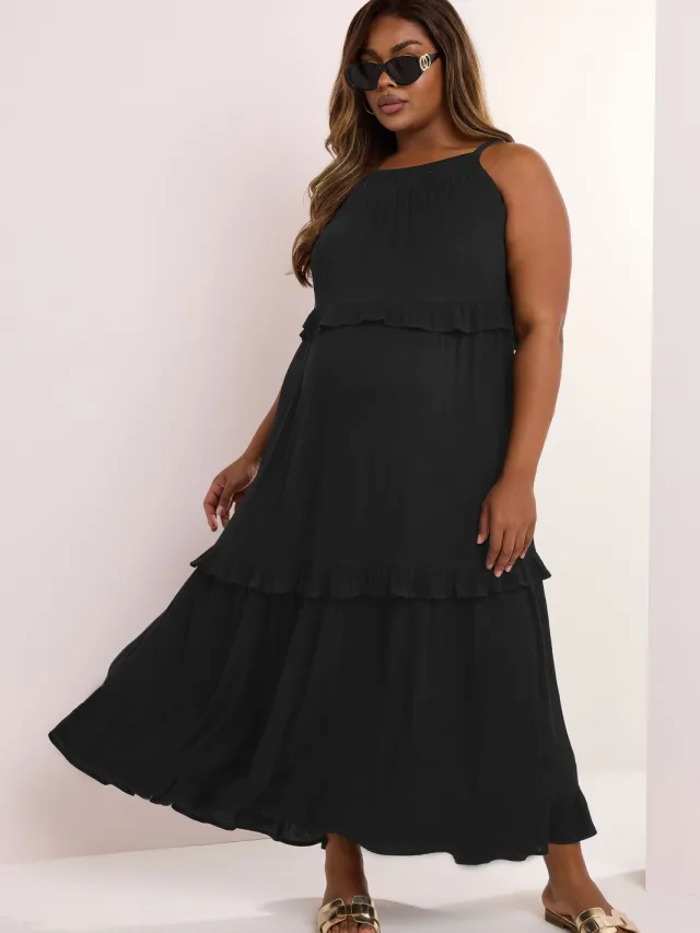Bump It Up Maternity Maxi Jurk Met Lagen Met Ruches In Zwart