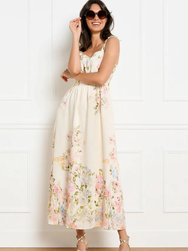 LOLALIZA gebloemde midi jurk ecru Multi