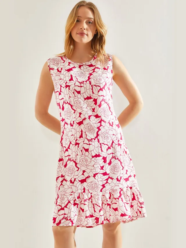Bianco Lucci Bloemen A-lijn Jurk Fuchsia