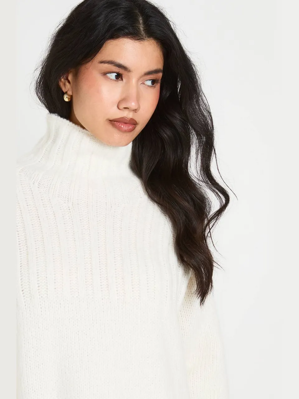 boohoo Dames Oversized Gebreide Mini-trui-jurk Met Hoge Col crème, foto 4