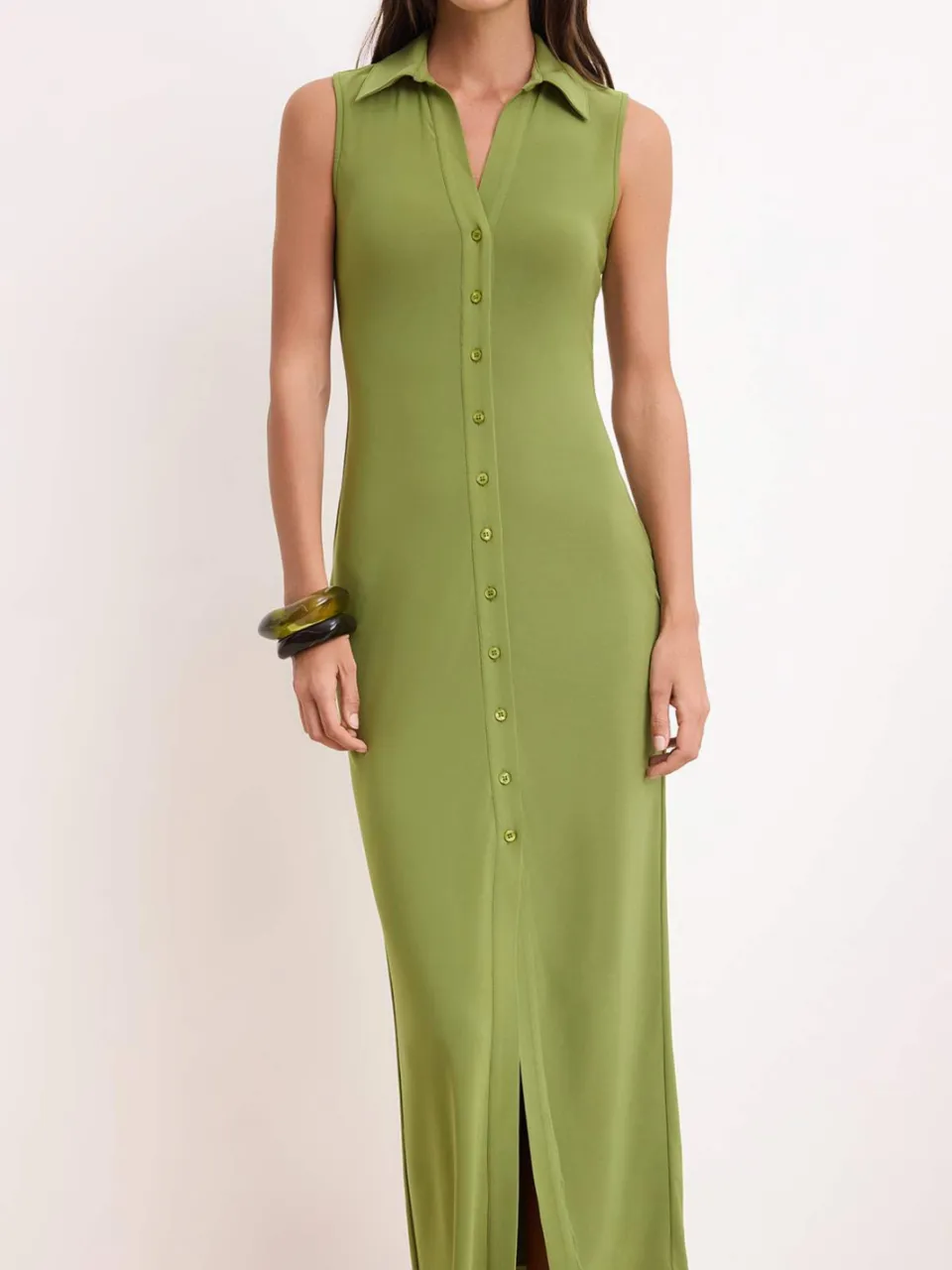 Trendyol TRENDYOLMİLLA Dames Groen Effen Maxi Mouwloos Bodycon Jurken, foto 2