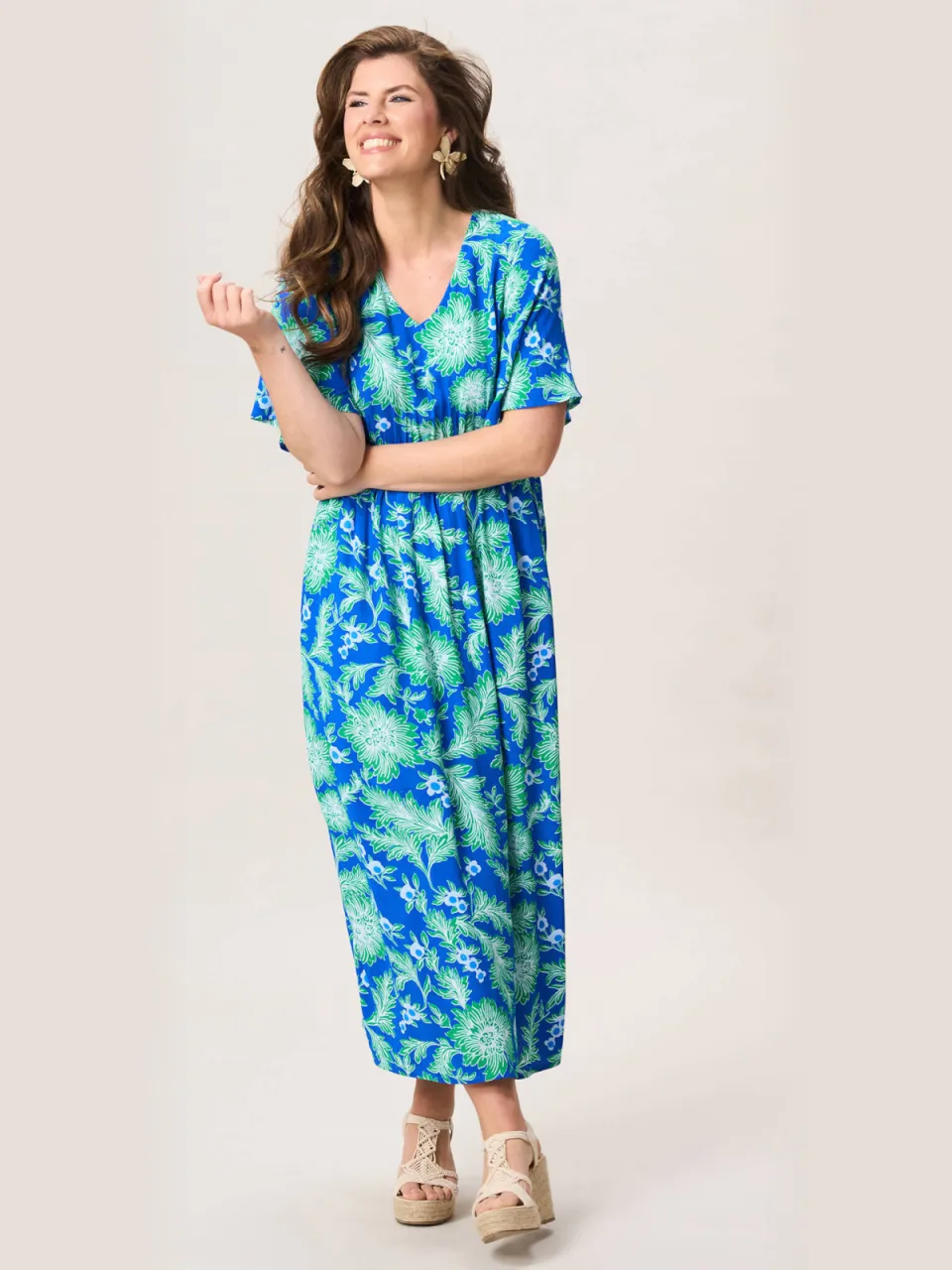 Miss Etam gebloemde maxi zomerjurk - blauw blauw / groen