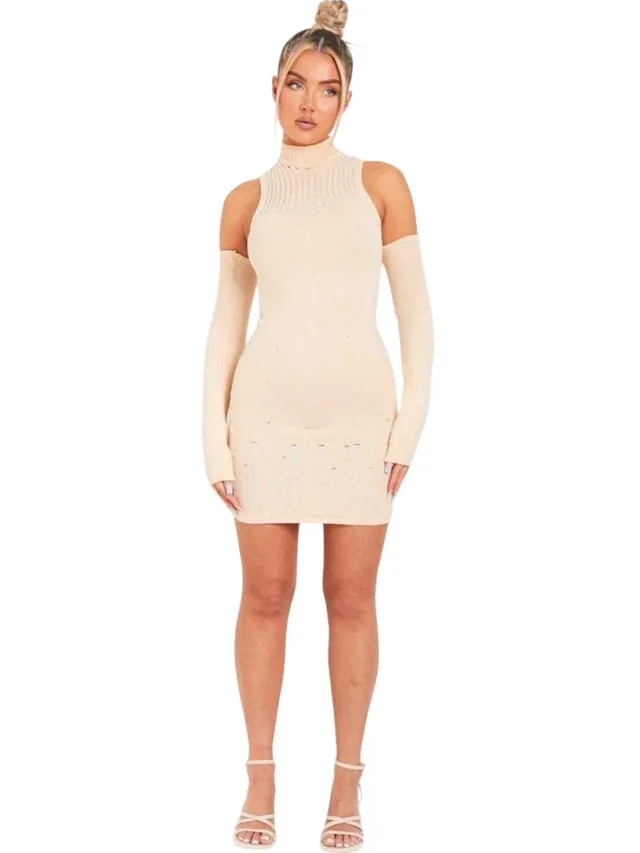 Missyempire Missy Empire Mini-jurk van gebreide stof met verweerde look voor dames (Steen)