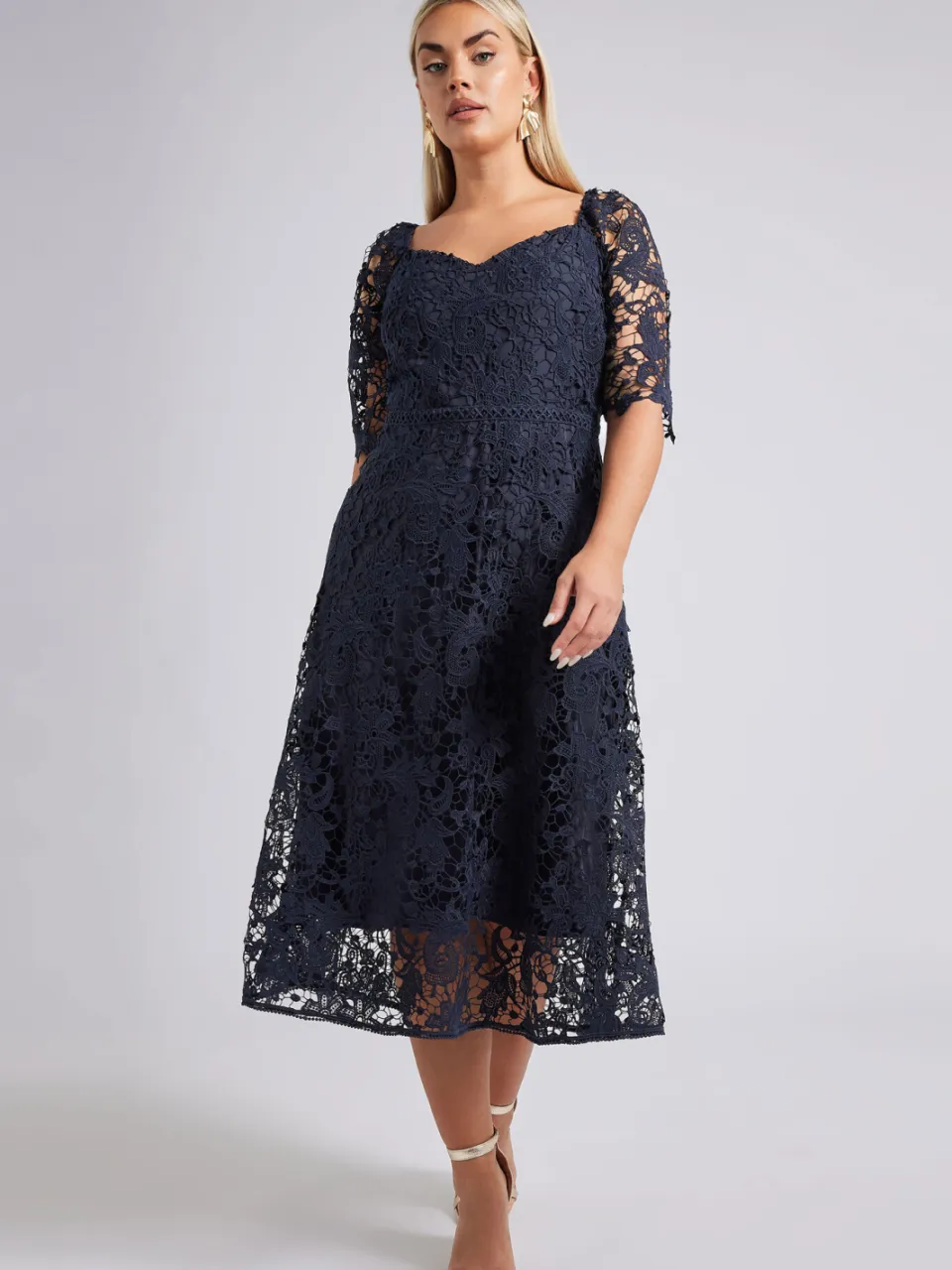 Yours London Gehaakte Premium Jurk Met Kant In Donkerblauw blauw, foto 3