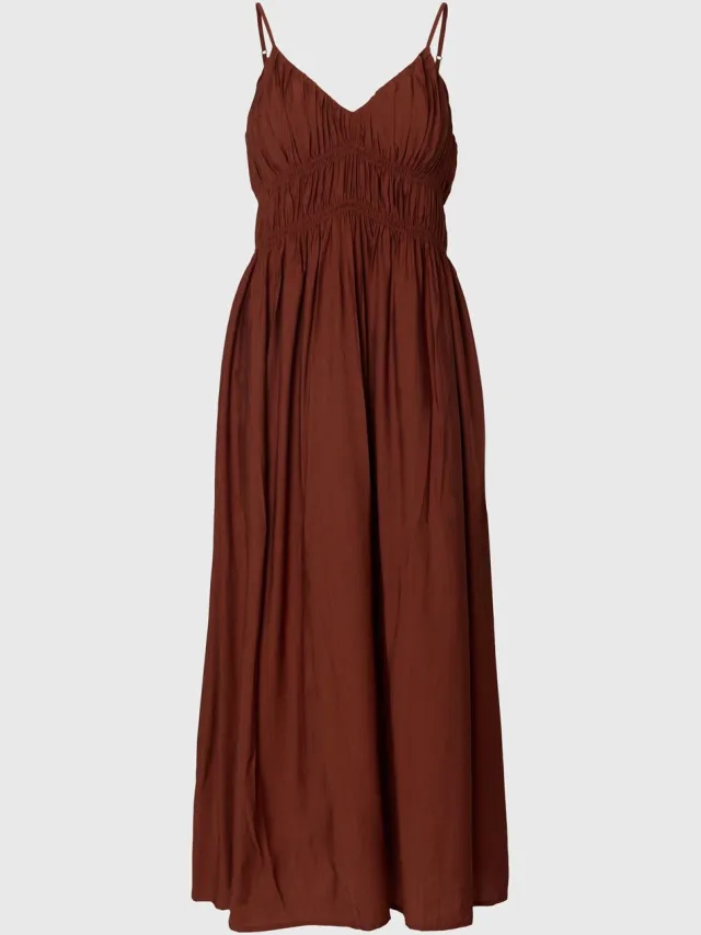 Selected Maxi jurk V-hals spaghetti Cherry Mahogany
