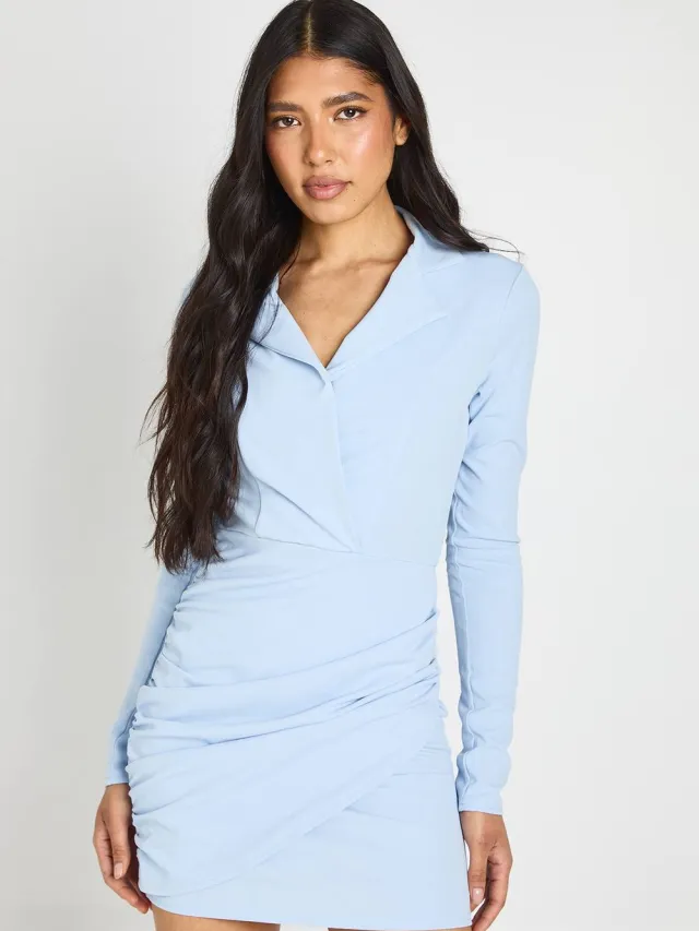 boohoo Dames Tall Wikkel Blazerjurk Met Lange Mouwen Poederblauw