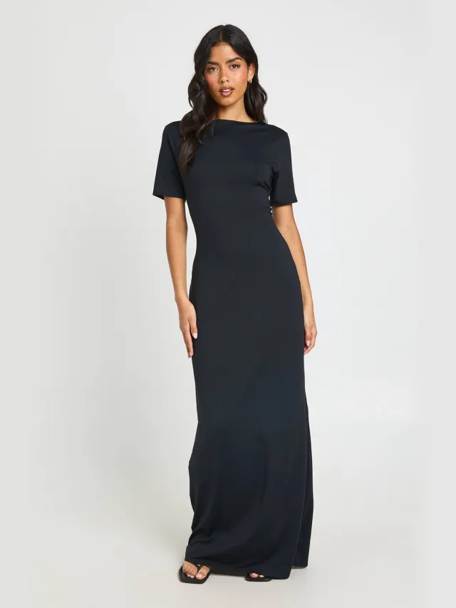 boohoo Dames Basic Superzachte Korte Mouw Maxi Jurk Zwart